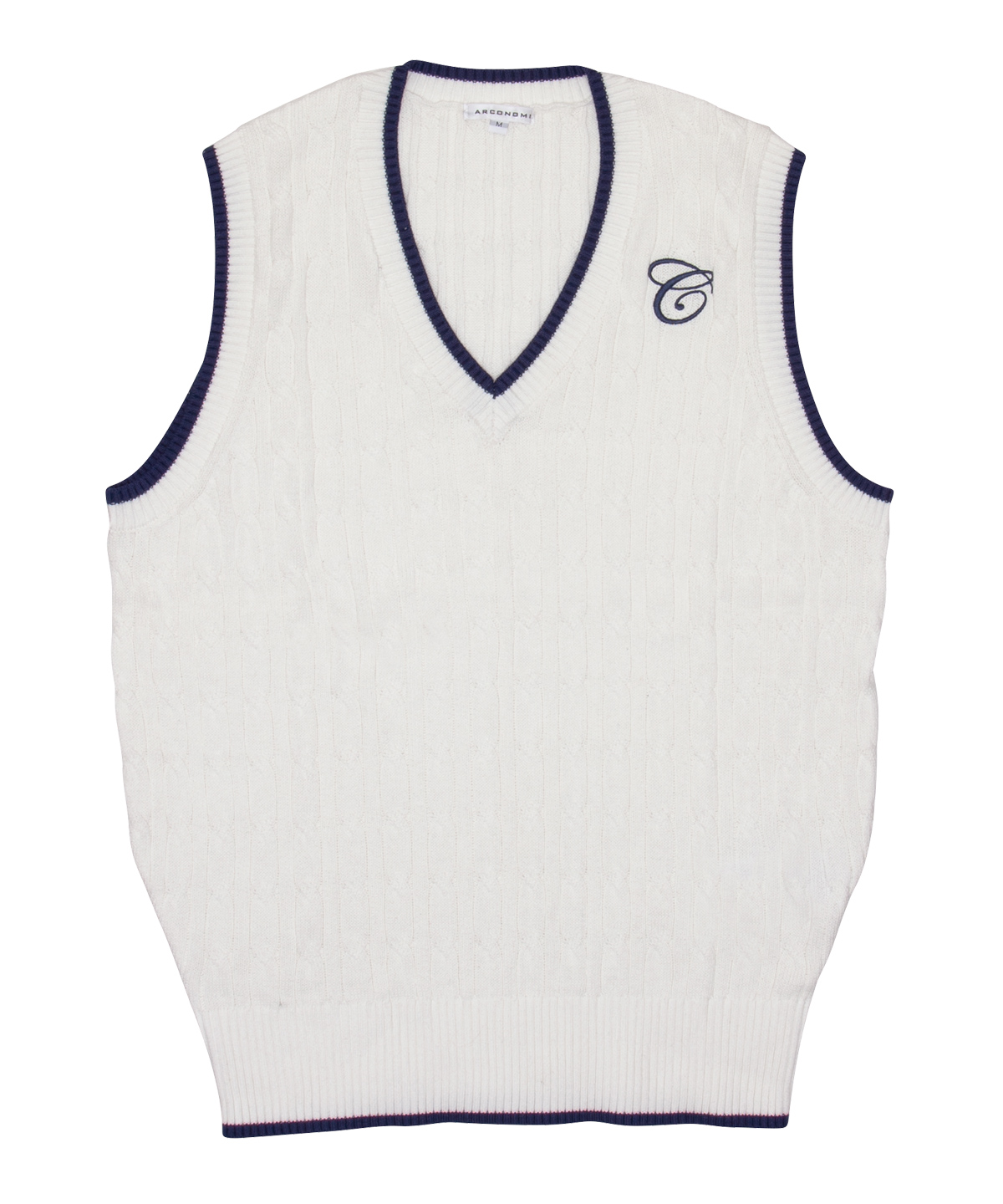 〔M〕ケーブルベスト　ホワイト×ネイビー